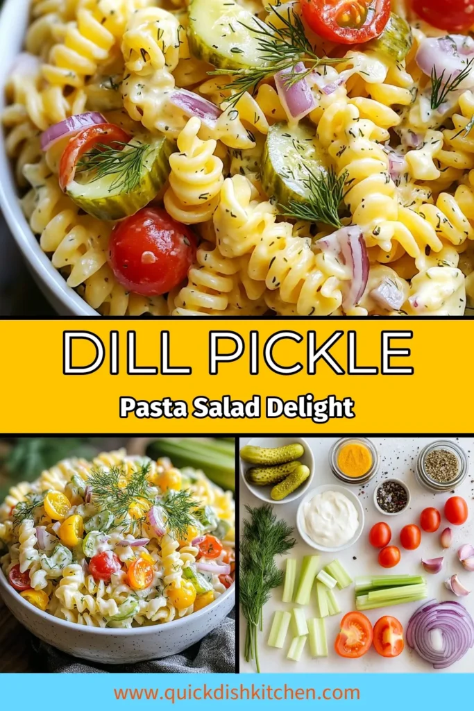 Discover the ultimate summer treat with this Dill Pickle Pasta Salad! This easy pasta salad recipe combines creamy dill pickle salad goodness with crunchy veggies for a refreshing dish. Perfect as a cold pasta salad with pickles, it's a must-try for your gatherings. Whip it up in just 15 minutes and let the flavors shine. Save this delicious recipe for your next BBQ! #DillPicklePastaSalad #EasyPastaSaladRecipes #CreamyDillPickleSalad #SummerPastaSaladRecipes