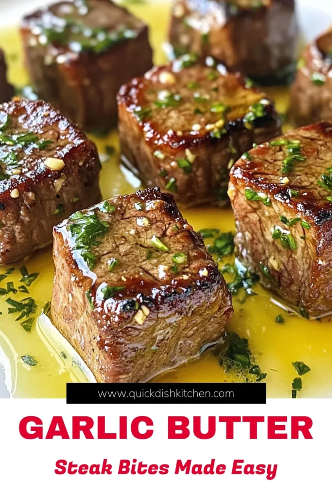 Looking for a quick dinner recipe? Try these Garlic Butter Steak Bites! This easy steak bites recipe features tender sirloin steak cubes seared to perfection and tossed in a flavorful garlic herb butter. Perfect for a weeknight meal, these garlic butter steak bites are not only delicious but also quick to prepare. Impress your family with this mouthwatering sirloin steak recipe tonight! Save this recipe for later! #GarlicButterSteakBites #EasySteakBites #QuickDinnerRecipes #SirloinSteakRecipe