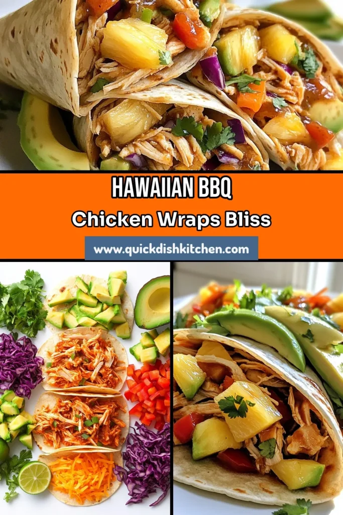 Discover the deliciousness of Hawaiian BBQ chicken wraps, a must-try among easy chicken wrap recipes! These healthy BBQ chicken wraps, packed with juicy chicken, fresh pineapple, and vibrant veggies, are perfect for a tropical meal. Using spinach tortillas adds a nutritious twist. Ideal for lunch or a light dinner, these wraps are quick to make. Save this recipe for your next meal prep! #HawaiianBBQ #HealthyWraps #EasyRecipes #ChickenWraps