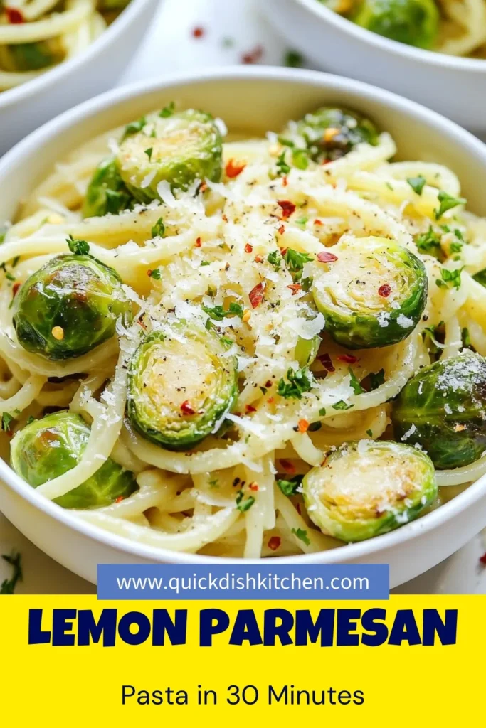 Discover the deliciousness of Lemon Parmesan Brussels Sprout Pasta, a creamy lemon pasta dish that’s both satisfying and healthy! This Brussels sprout pasta recipe uses whole wheat pasta for a nutritious twist. Perfect for a quick meal, this healthy pasta with Brussels sprouts is ready in just 30 minutes. Add a burst of flavor to your weeknight dinners! Save and try this recipe today! #HealthyPasta #WholeWheatRecipes #PastaRecipes #BrusselsSprouts