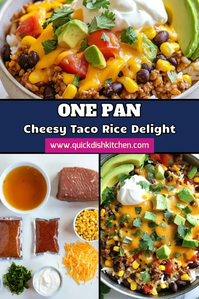 Looking for a quick and delicious dinner idea? Try this cheesy taco rice skillet! This easy taco rice recipe features ground beef and is made in one pot for hassle-free cleanup. Packed with flavor from black beans, corn, and melted cheddar, it’s a cheesy rice dinner recipe your family will love. Perfect for weeknights! Click to save this one-pot taco rice recipe now. #TacoRecipe #OnePotMeal #CheesyDinner #EasyRecipes