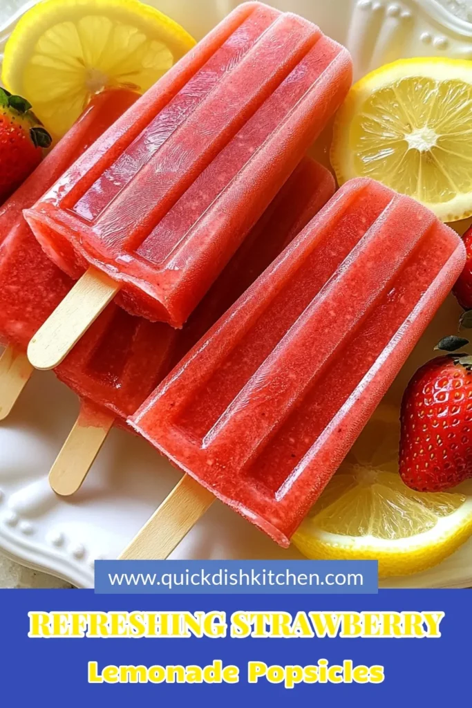Beat the heat with irresistible Strawberry Lemonade Popsicles, the ultimate homemade popsicle recipe perfect for summer. These refreshing summer treats combine sweet strawberries with zesty lemon for a delicious frozen strawberry dessert. Easy to make and perfect for kids and adults, this easy popsicle recipe will become a favorite! Try it now, and savor summer in every bite. Don’t forget to save this recipe! #PopsicleRecipe #SummerTreats #StrawberryLemonade #FrozenDessert