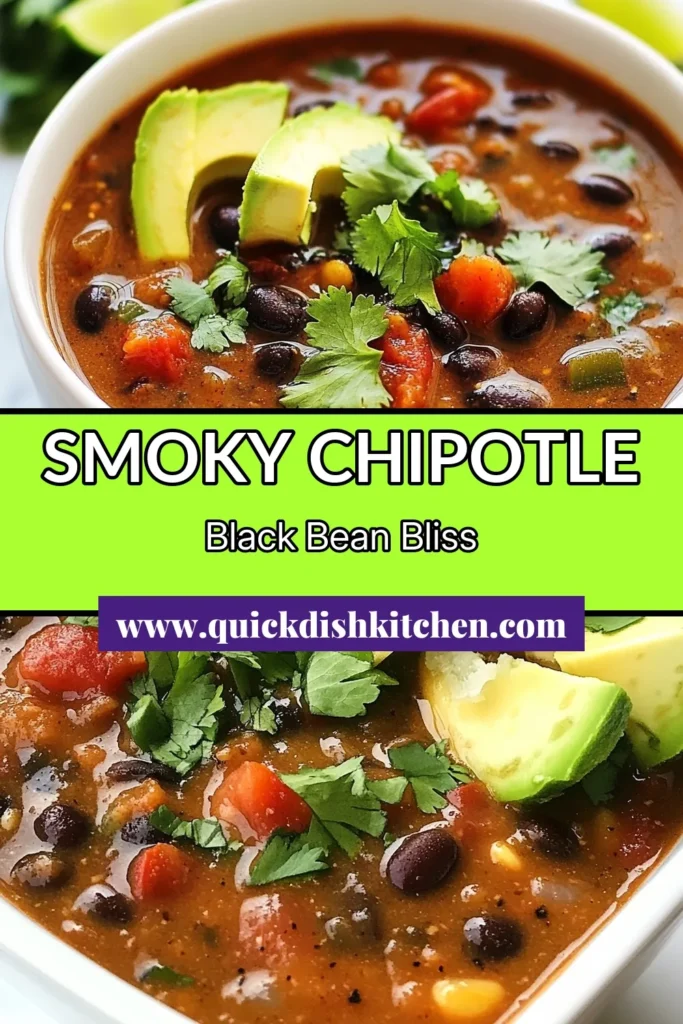 Warm up with this deliciously hearty Smoky Chipotle Black Bean Soup that's perfect for any occasion. This vegetarian black bean soup recipe is not only easy to make but also brings the heat with its spicy black bean soup flavor. Packed with nutrients, it's one of the healthiest soup recipes around! Get ready to impress your friends and family—try it today! Save this easy black bean soup recipe for later! #BlackBeanSoup #VegetarianRecipes #HealthyEating #SoupRecipes