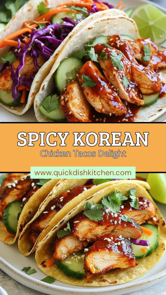 Discover the ultimate flavor explosion with these Spicy Korean Chicken Tacos! This quick chicken taco recipe features marinated gochujang chicken for a twist on classic Korean BBQ tacos. Perfect for any night, these Asian-inspired tacos are packed with delicious ingredients like jasmine rice, fresh veggies, and a hint of lime. Ready to spice up your taco night? Try this easy recipe! Save for later! #SpicyKoreanChickenTacos #GochujangChickenTacos #KoreanBBQTacos #AsianInspiredTacos