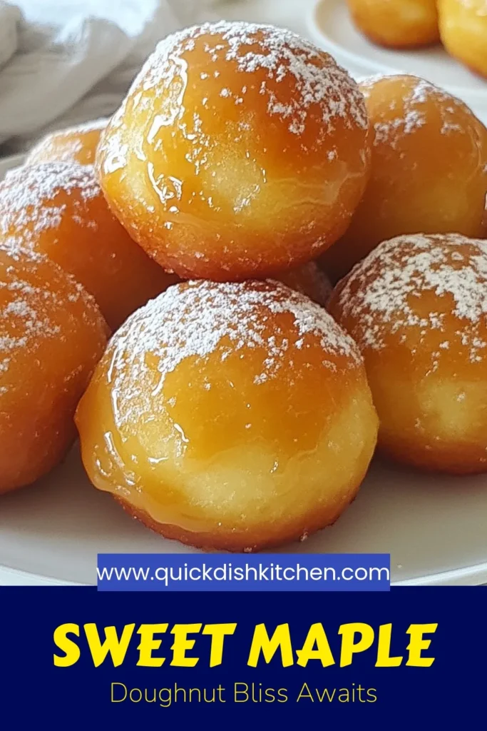 Indulge in the sweet delight of homemade Maple Glazed Doughnut Holes! This easy doughnut holes recipe is perfect for breakfast or a snack. Made with simple ingredients, these fried doughnut holes are dipped in a rich maple syrup glaze, making them irresistible. Follow our cinnamon doughnut holes recipe for a treat everyone will love. Don't miss out on this deliciousness—try it today! #DoughnutHoles #MapleSyrup #HomemadeTreats #DessertLovers