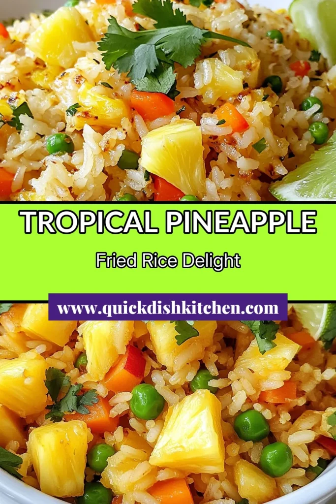 Savor the flavors of summer with this Tropical Pineapple Fried Rice, a delightful Thai fried rice recipe bursting with fresh ingredients. Made with jasmine rice and accented by juicy pineapple, this easy fried rice recipe is not only delicious but also gluten-free! Perfect as a side or main dish, it’s a quick meal that will impress everyone. Try it today and elevate your dinner! Save this recipe for later! #ThaiFriedRice #PineappleRice #EasyFriedRice #GlutenFreeRecipes