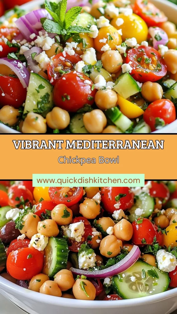 Discover the refreshing Mediterranean chickpea salad, a perfect blend of flavors and textures! This healthy chickpea recipe features a colorful medley of cherry tomatoes, cucumber, red onion, and Kalamata olives, topped with crumbled Greek salad with feta. It's one of the easiest vegan salad recipes you'll make. Ideal for the Mediterranean diet, it's perfect for any occasion. Try it today! #MediterraneanDiet #HealthyRecipes #VeganSalad #ChickpeaSalad