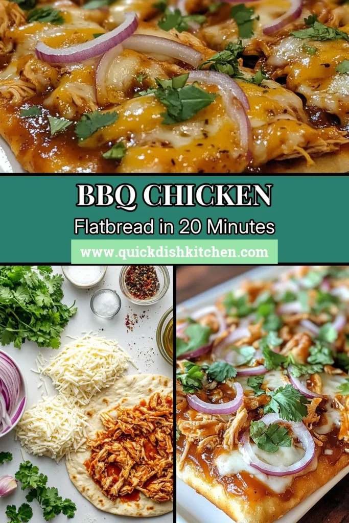 Looking for a quick BBQ dinner idea? Try this delicious BBQ Chicken Flatbread! This easy flatbread recipe features shredded chicken slathered in BBQ sauce, topped with melted mozzarella cheese and fresh red onions. Perfect for a weeknight meal, you can whip up this shredded chicken flatbread in just 20 minutes! Make your dinner easier tonight—save this recipe! #BBQChickenFlatbread #EasyFlatbreadRecipe #QuickBBQDinner #MozzarellaCheeseFlatbread