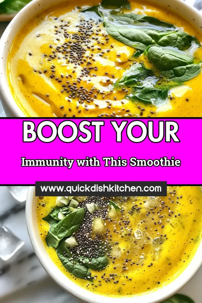 Boost your health with this delicious turmeric ginger smoothie! Packed with vibrant spinach, warming ginger, and anti-inflammatory turmeric, this immunity boosting smoothie is perfect for a morning pick-me-up. Enjoy the spinach smoothie benefits while indulging in a healthy smoothie with turmeric that fits into your vegan smoothie recipes. Try it today for a refreshing and nourishing treat! Save this recipe! #TurmericSmoothie #ImmunityBoost #VeganRecipes #HealthySmoothies